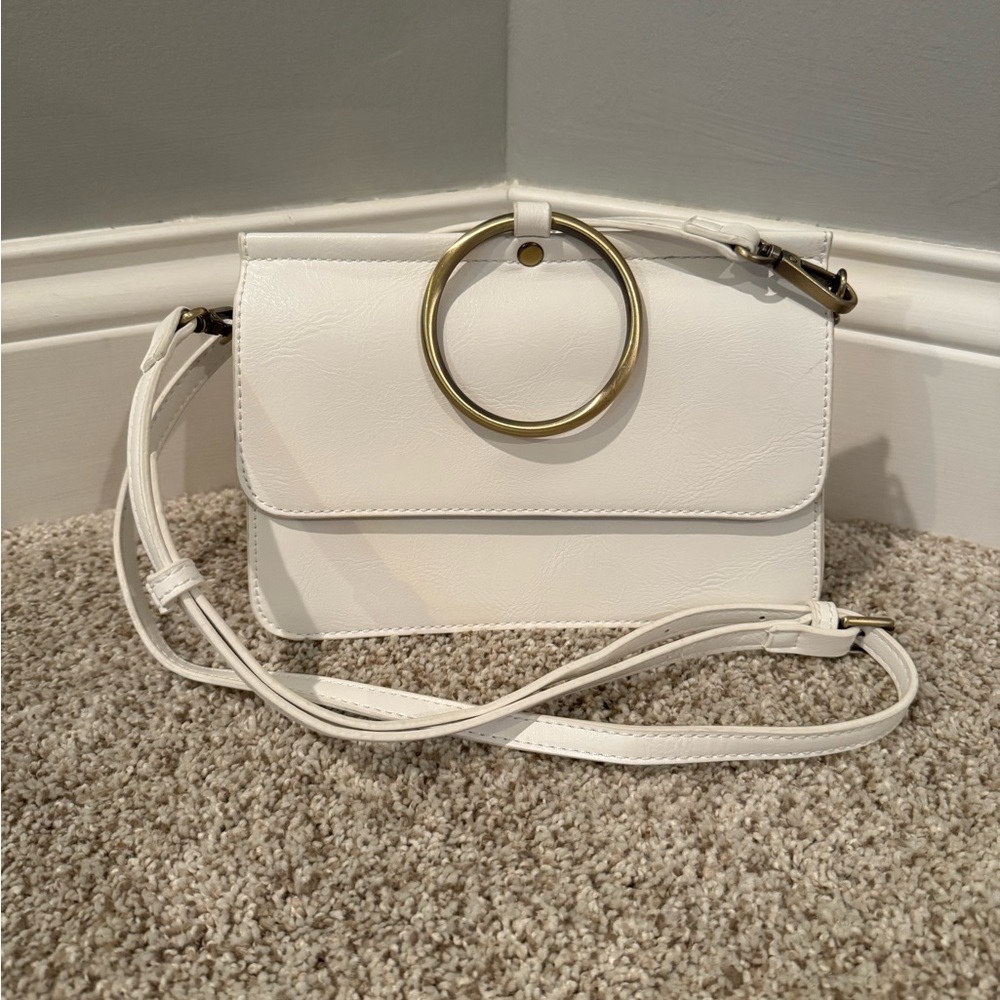 Joy Susan Convertible White Crossbody Bag with Gold Ring Accent